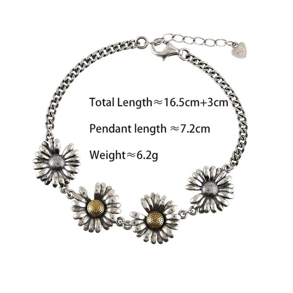 *925 Sterling Silver Vintage Sunflower Bracelet - Picture 10 of 10